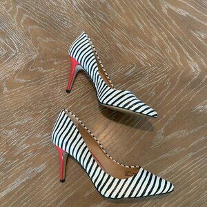 INC Black and white stripe pumps